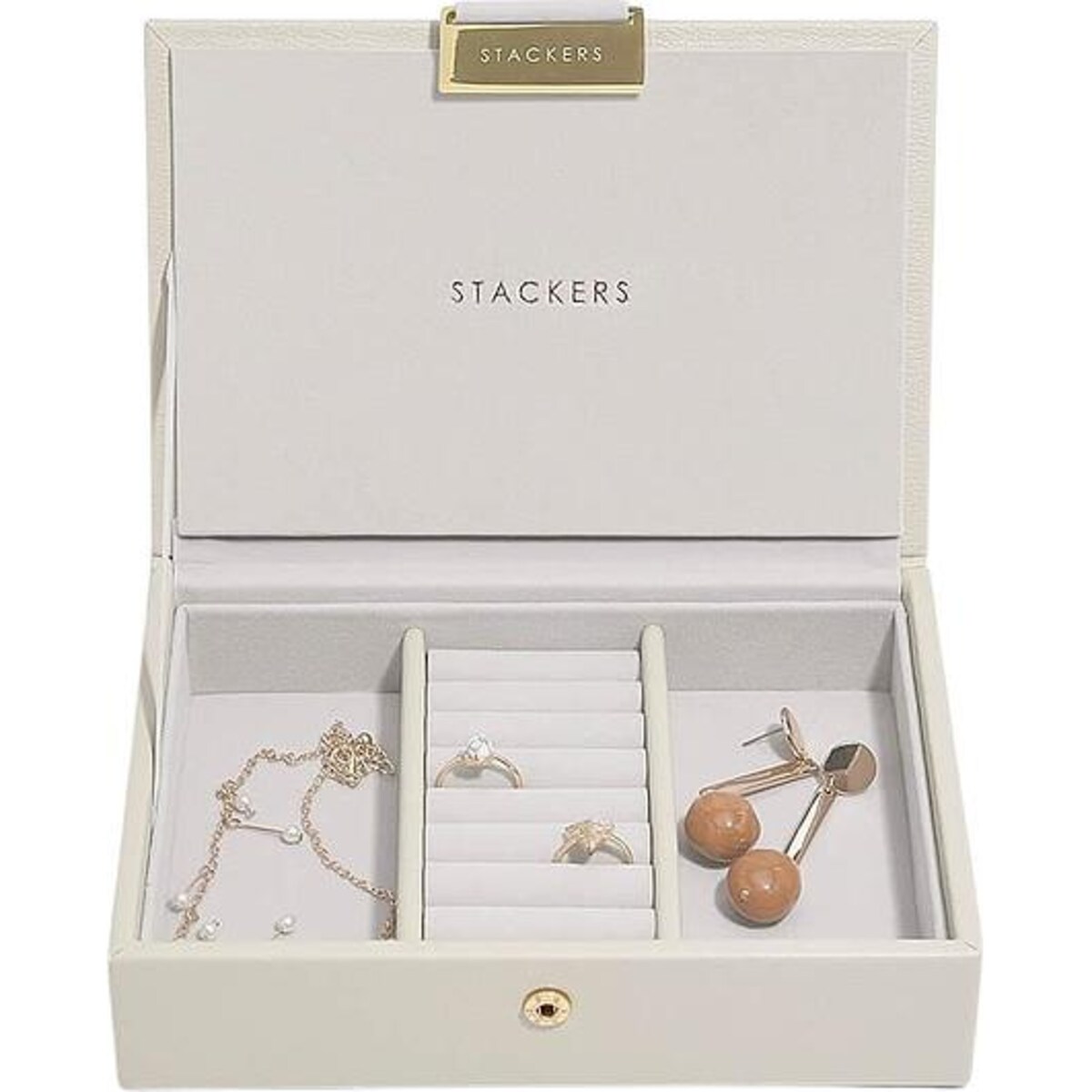 Szkatułka na biżuterię Stackers mini jasnobeżowa z pokrywką