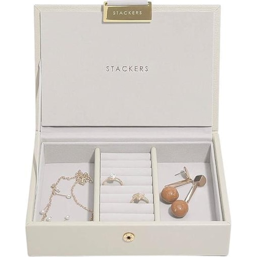 Szkatułka na biżuterię Stackers mini jasnobeżowa z pokrywką