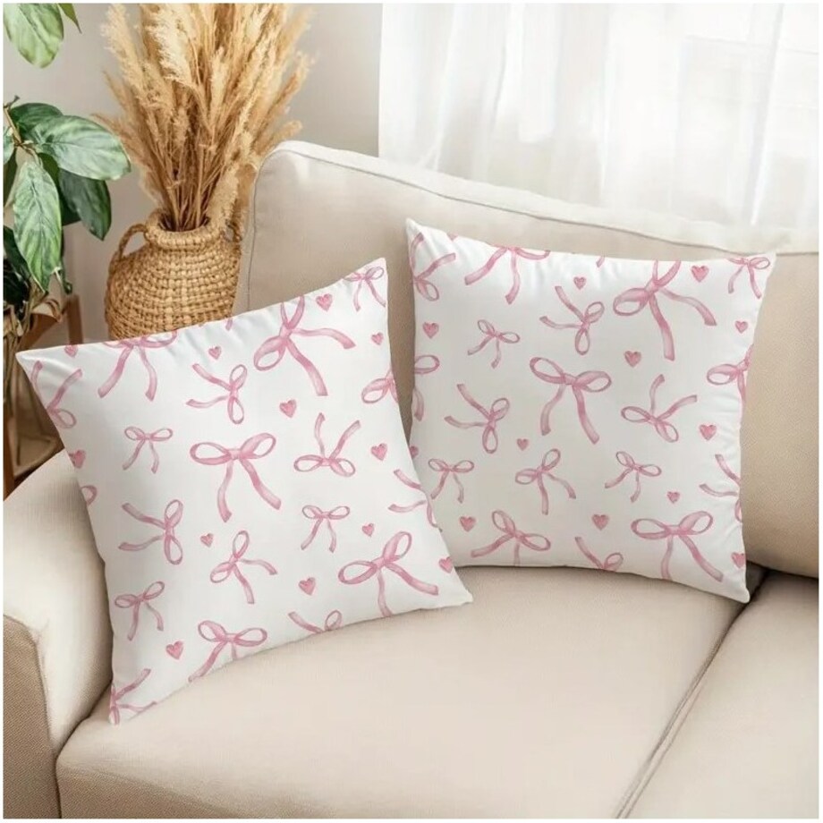 Poszewka na poduszkę 45 x 45 cm biała, KOKARDKI różowe POD228