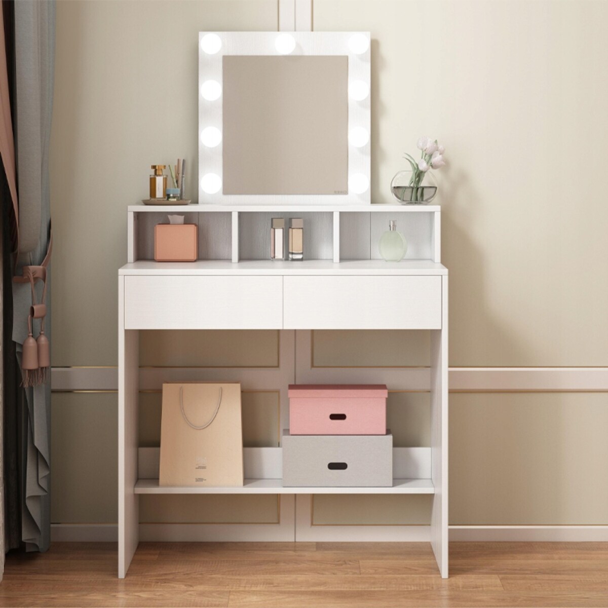 TOALETKA Z LUSTREM LED DO MAKIJAŻU WIZAŻU KOSMETYCZNA NOWOCZESNA LOFT 80 CM