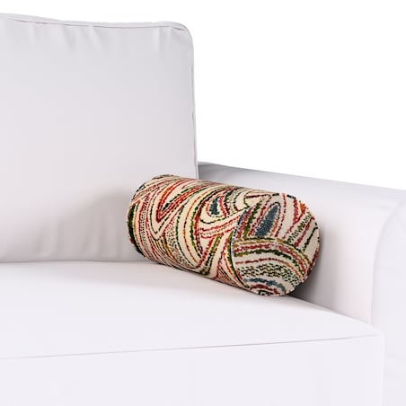 Poduszka wałek prosty, czerwono-zielone łuki na kremowym tle, Ø16 x 40 cm, Cosy Home