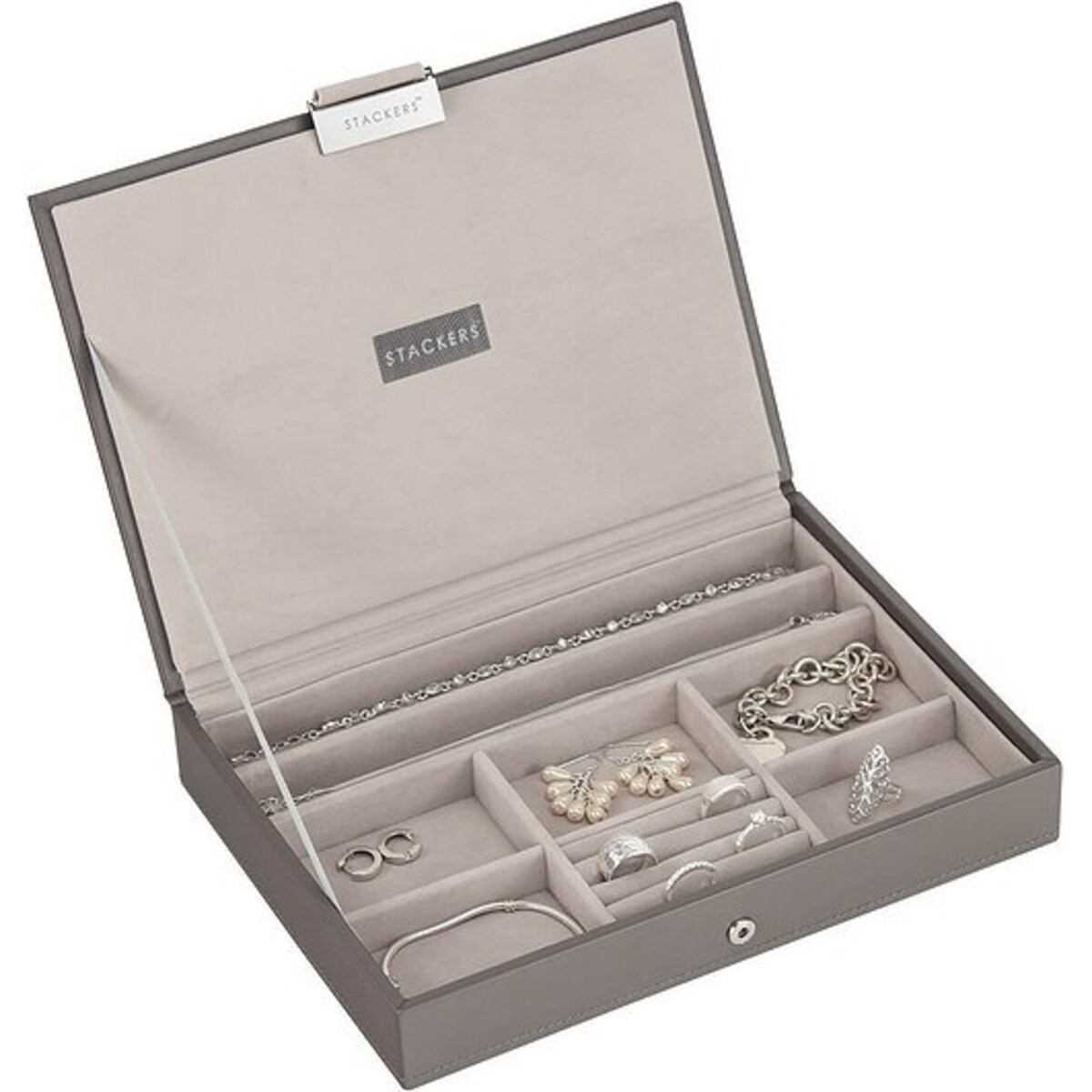 Szkatułka na biżuterię Stackers classic szaro-beżowa z pokrywką