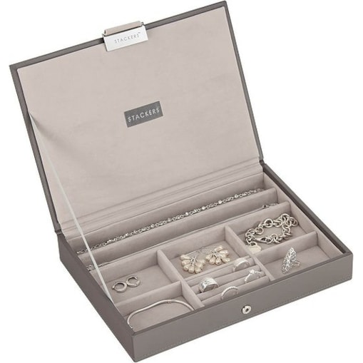 Szkatułka na biżuterię Stackers classic szaro-beżowa z pokrywką