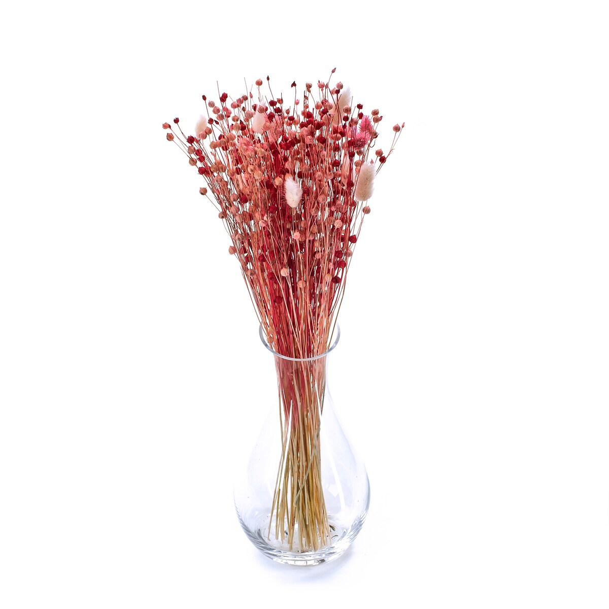 Zestaw suszonych kwiatów do wazonu Red roz. S - len, phalaris, lagurus