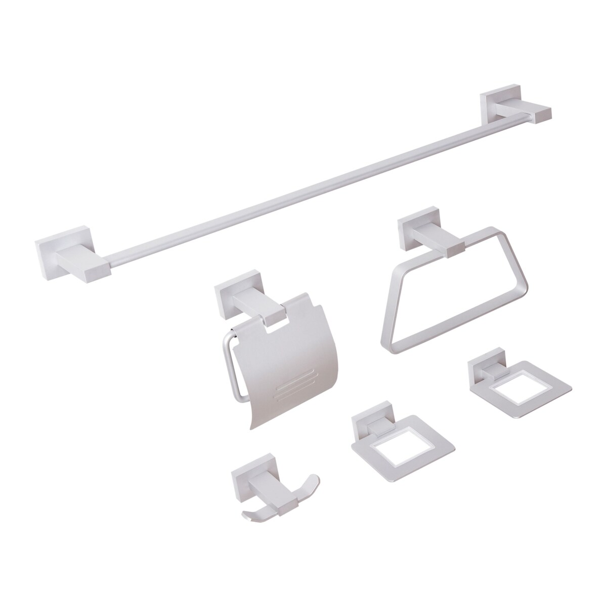 Zestaw akcesoriów toaletowych 6 elementów RIOHACHA Z uchwytami i haczykami na ręczniki Srebrny