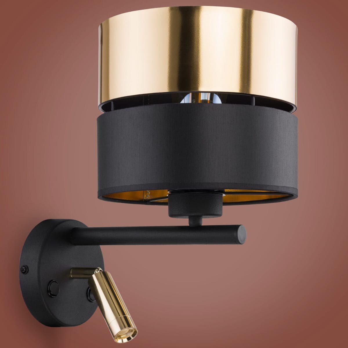 Kinkiet ścienny Hilton 2579 TK Lighting abażur z tkaniny czarny złoty