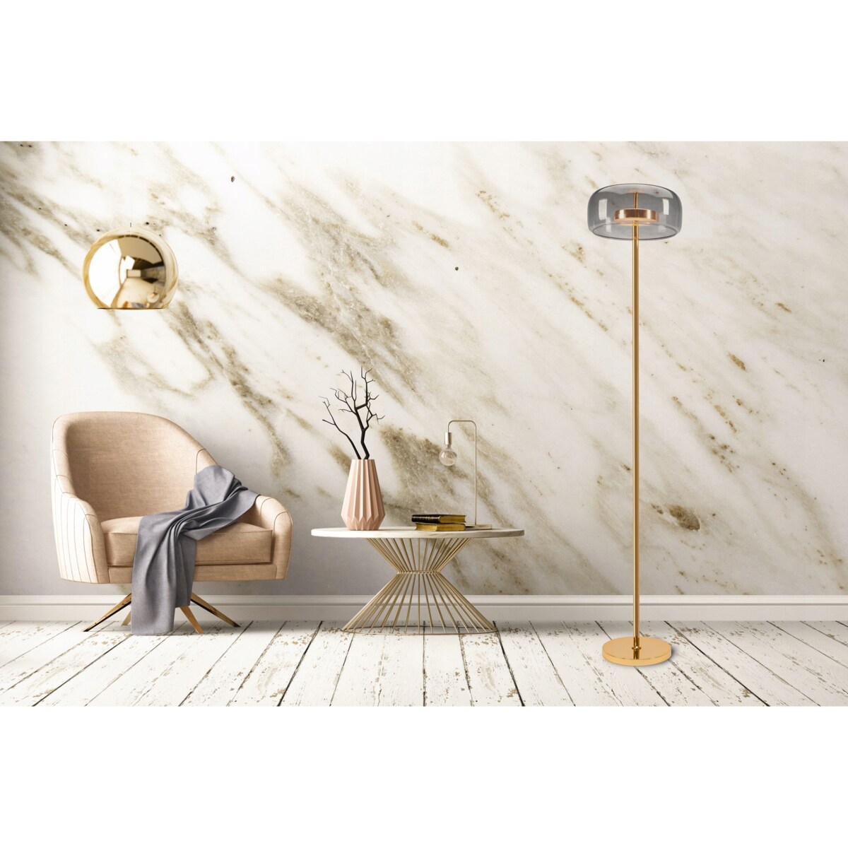 Lampa Podłogowa Stojąca Led Złota