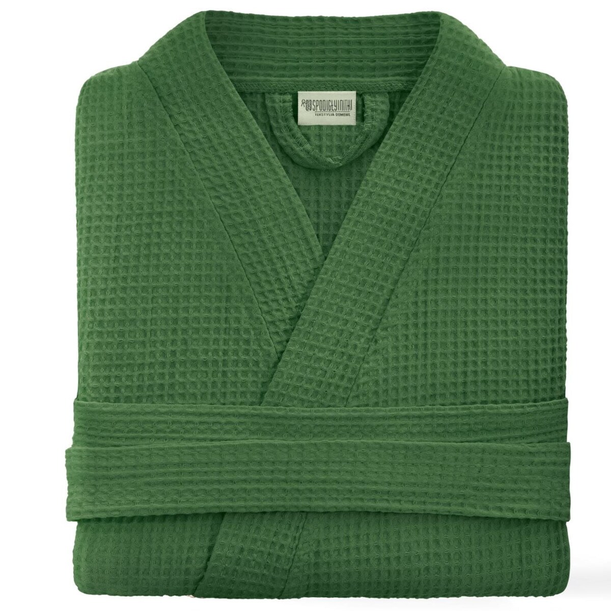 Bawełniany Szlafrok Kimono Gofer Wafel Uniseks Butelkowa Zieleń XXL