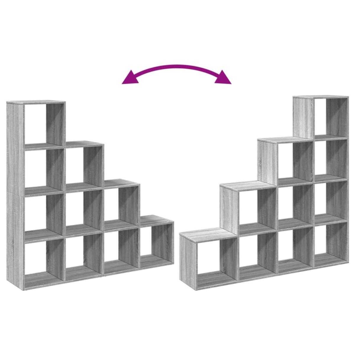 vidaXL Regał przegroda, 4 poziomy, szary dąb sonoma, 131,5x29x131,5 cm