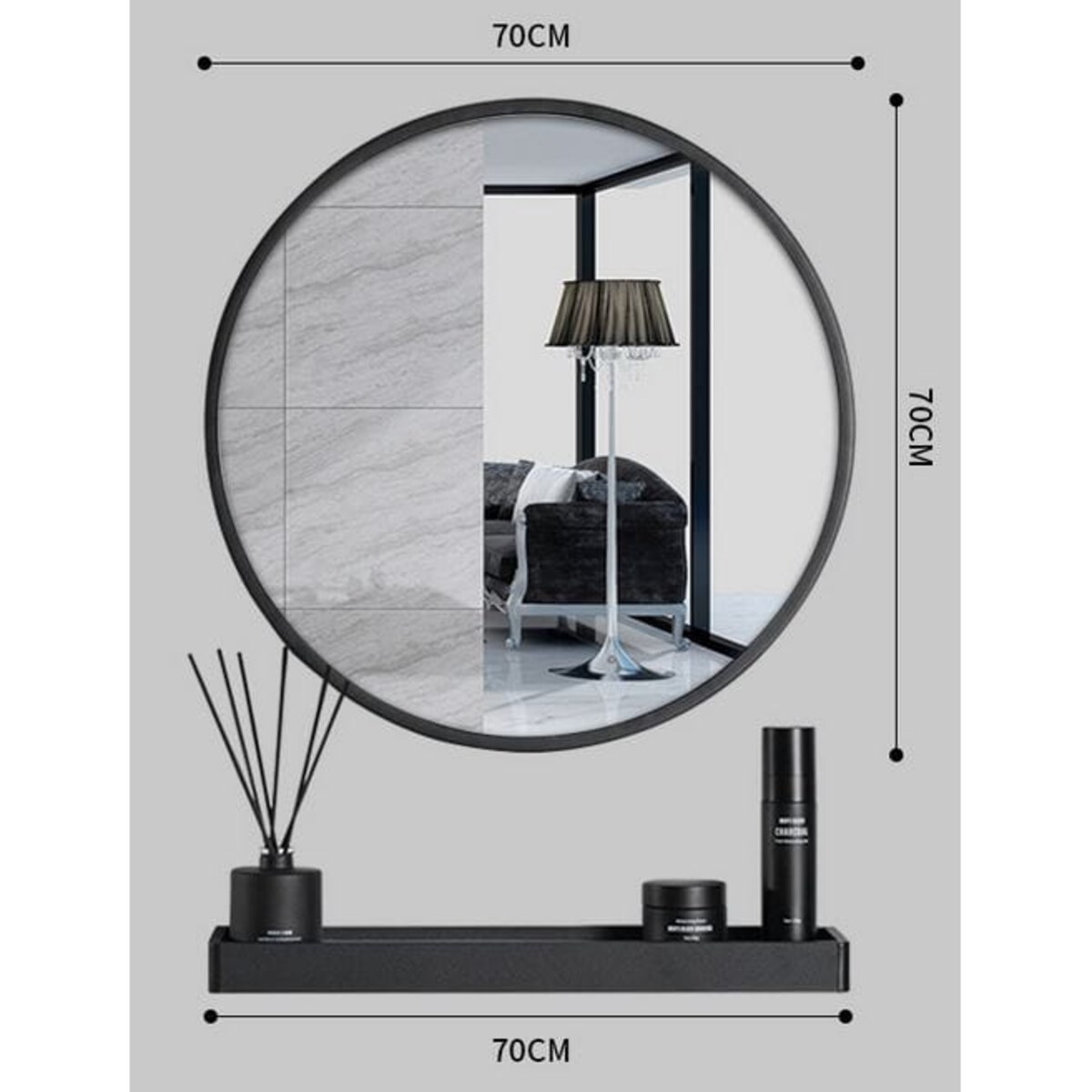 Lustro Z Półką 70 Cm Czarne