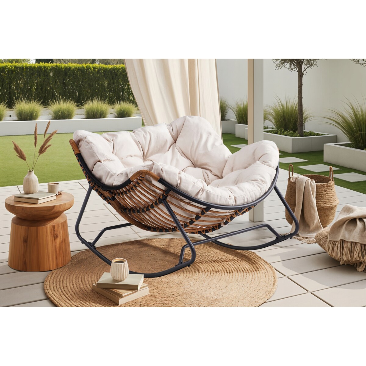 Fotel Leżak Ogrodowy Bujany Bujak Leżanka Do Salonu Na Taras ELTON Beż