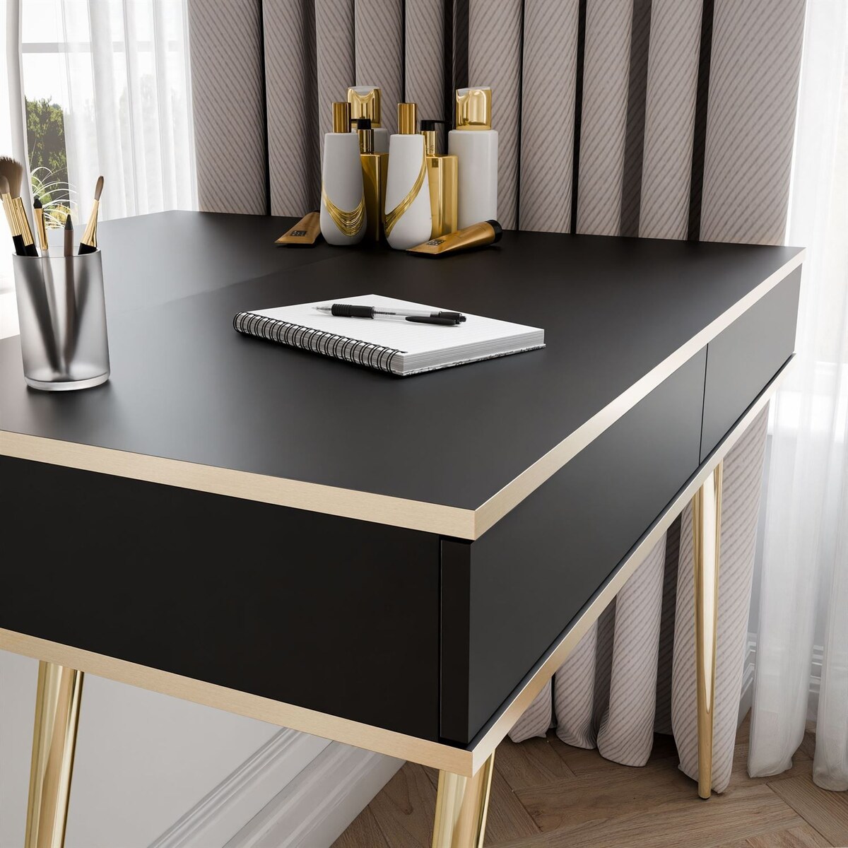 Toaletka OXFORD z lustrem i oświetleniem LED, lewa, czarna