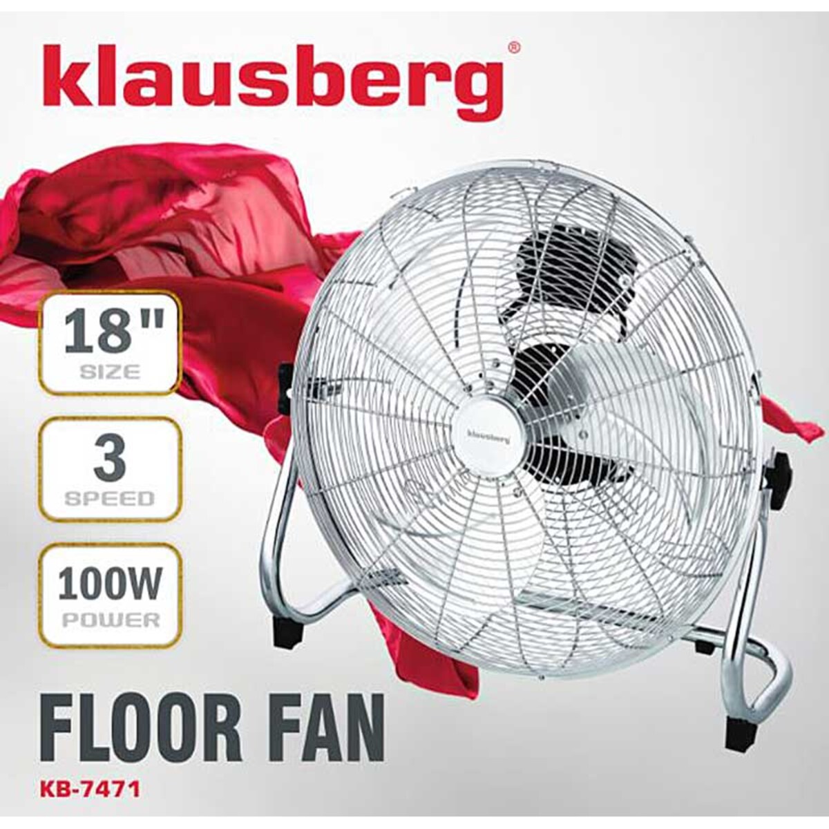 Wentylator wiatrak podłogowy biurowy cyrkulator 45cm 100W KLAUSBERG