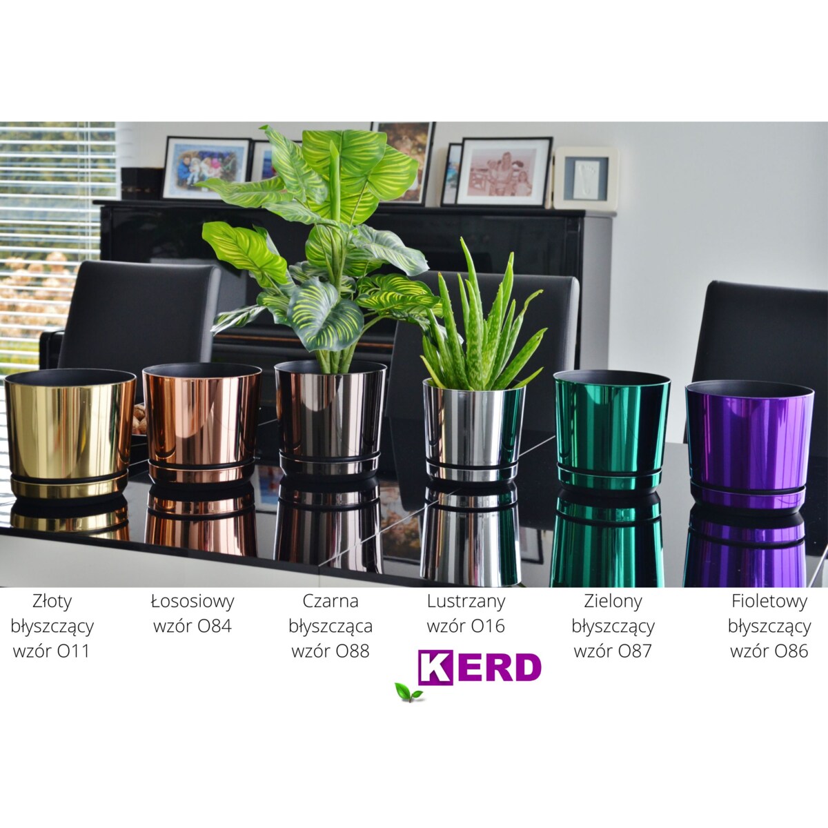 6 sztuk DEKOR KOLOROWY ZESTAW 12 cm doniczki z podstawką różne wzory nowoczesne eleganckie glamour wysoki połysk z drenażem