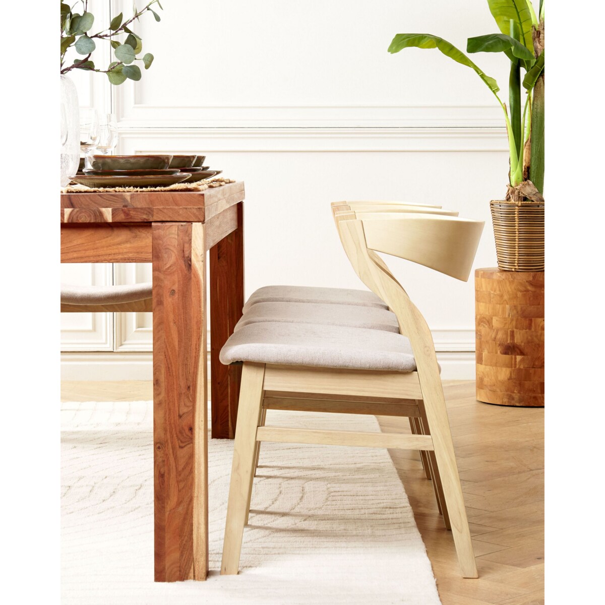 Zestaw 2 krzeseł do jadalni jasne drewno z beżowym MAROA