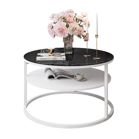 Stolik kawowy CIRI z półką biały czarne szkło