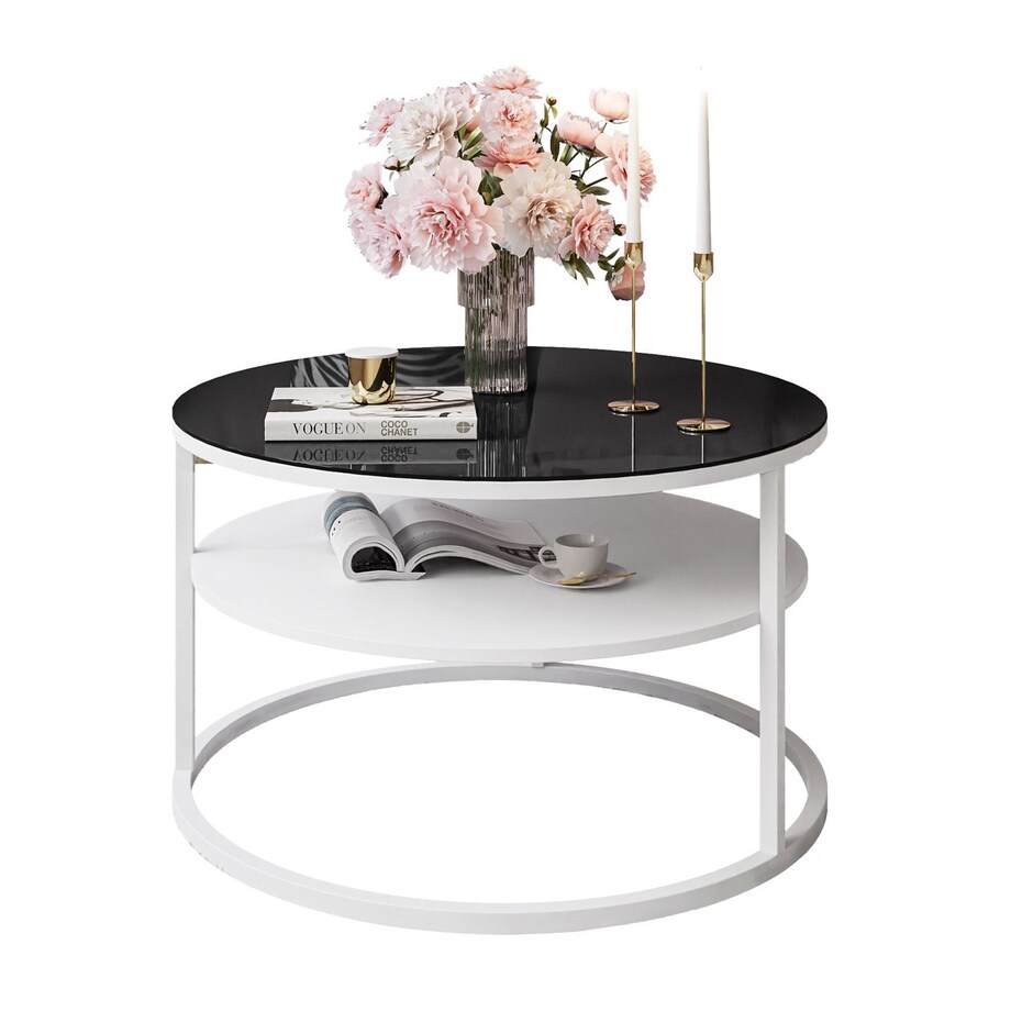 Stolik kawowy CIRI z półką biały czarne szkło