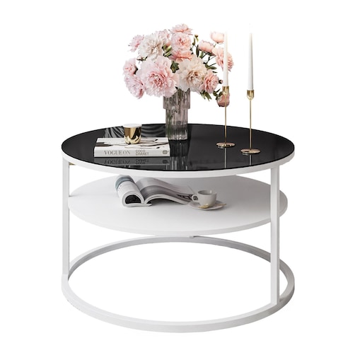 Stolik kawowy CIRI z półką biały czarne szkło