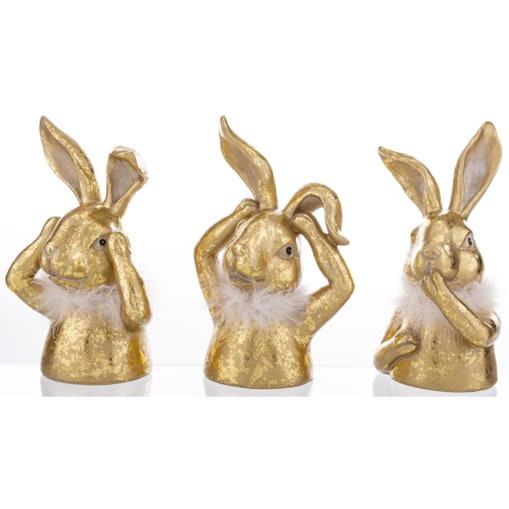 Dekoracja - 3 złote króliki - nie widzę, nie słyszę, nie mówię 25x14/15,5/17x10 cm big