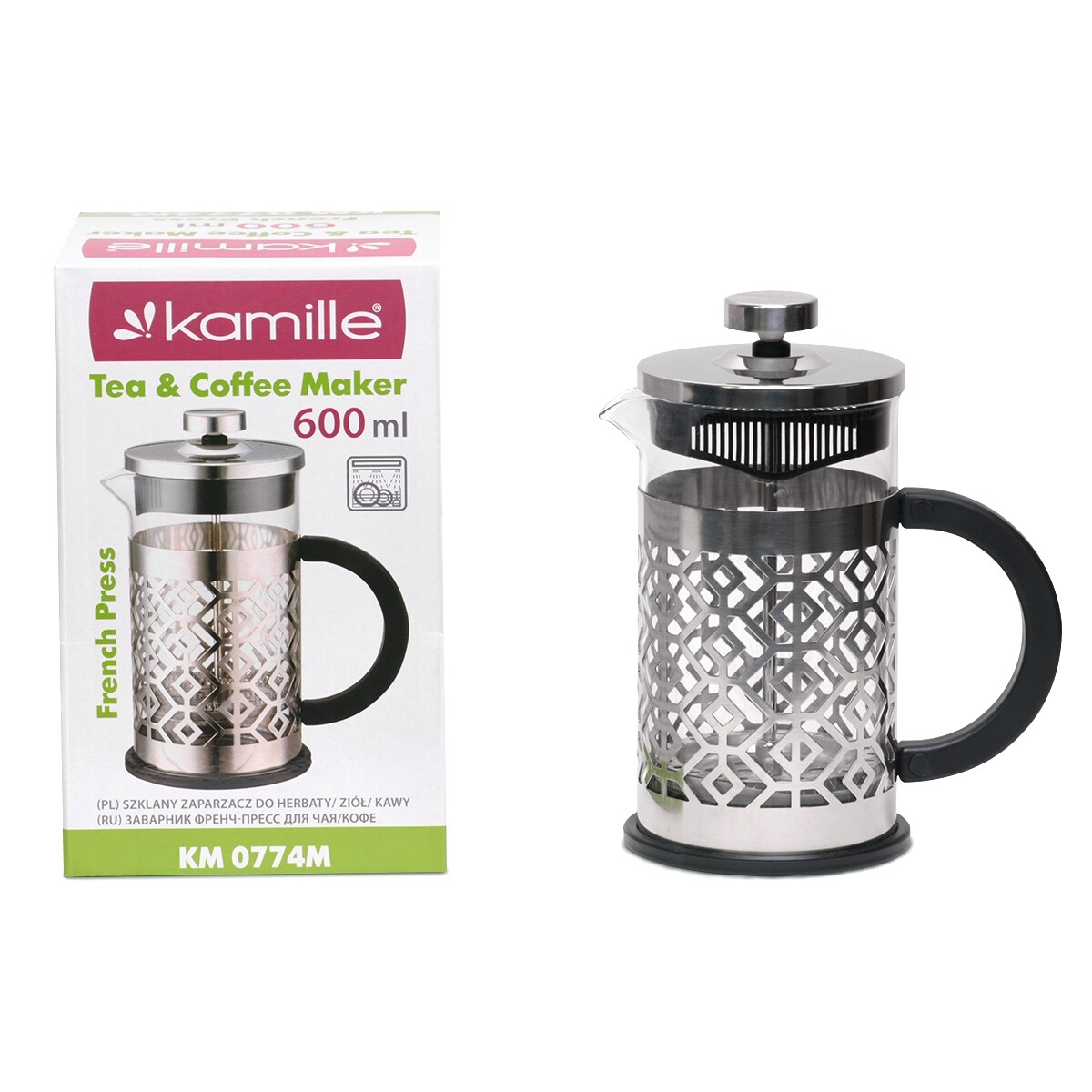 Zaparzacz szklany do herbaty kawy 600ml tłokowy french press KAMILLE