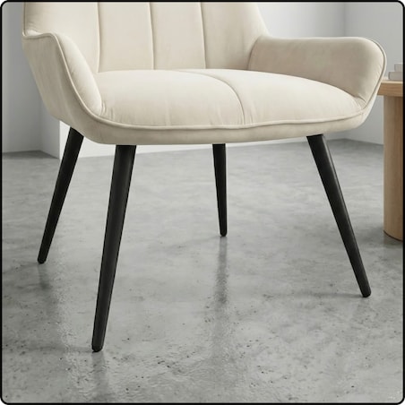 Fotel uszak tapicerowany welurowy wygodny z czarnymi nogami do salonu beżowy