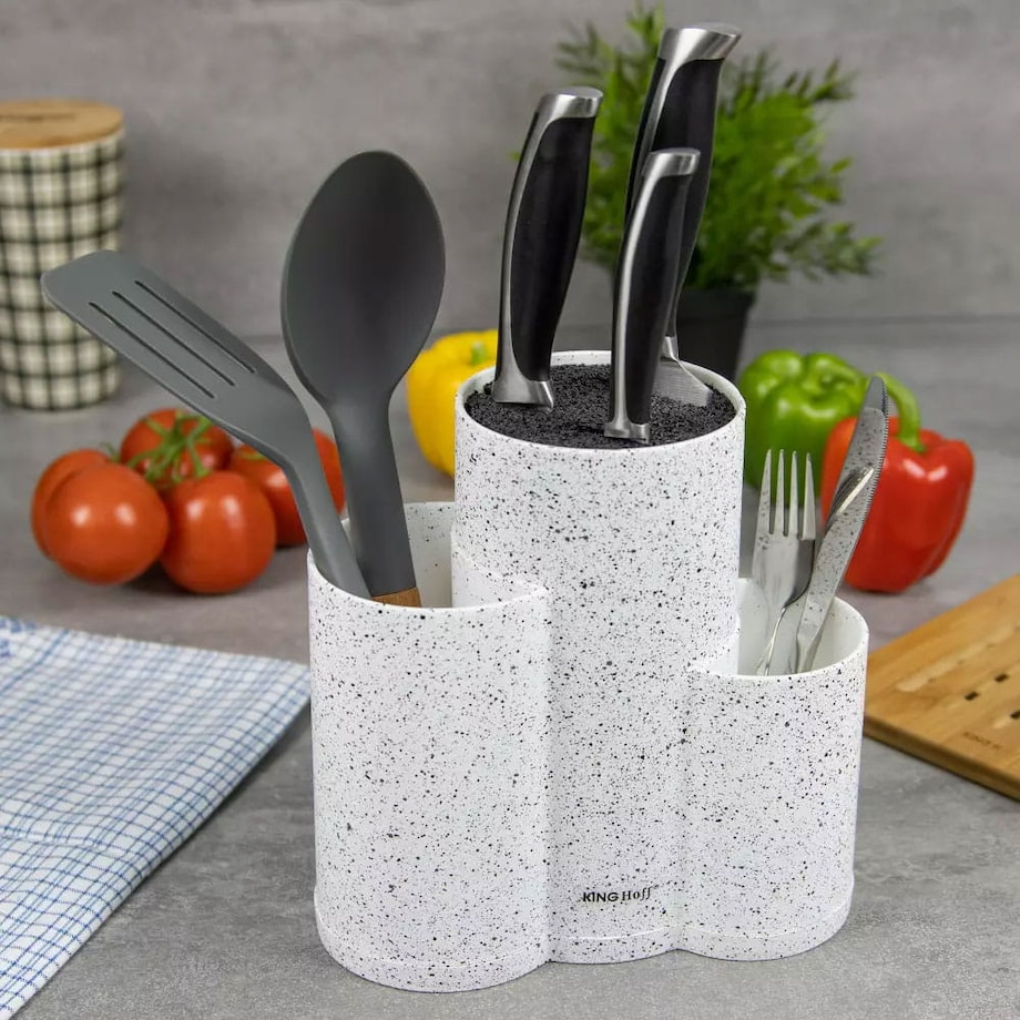 Uniwersalny blok stojak na noże do noży 3w1 biały KINGHOFF