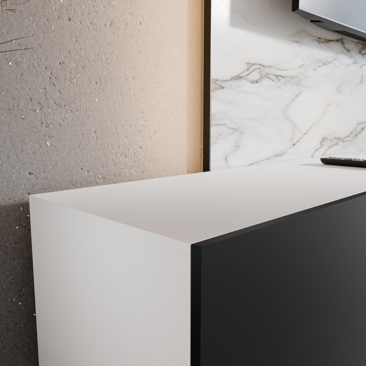 Szafka RTV LION 300 zamknięta pod telewizor, do salonu-biały+czarny