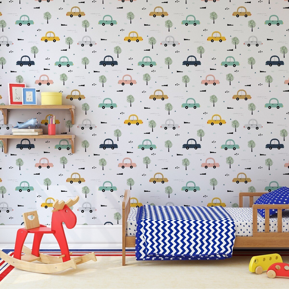 Tapeta W Rolce Dla Dzieci Auta W Stylu Skandynawskim