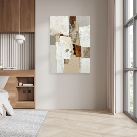 Obraz do salonu sypialni kuchni biura loftu, Nowoczesna abstrakcja w kolorach beżu i brązu 70x100cm