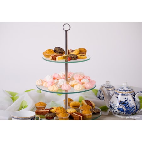 Szklana Patera Kinghoff 3-Poziomowa Na Owoce Ciasta