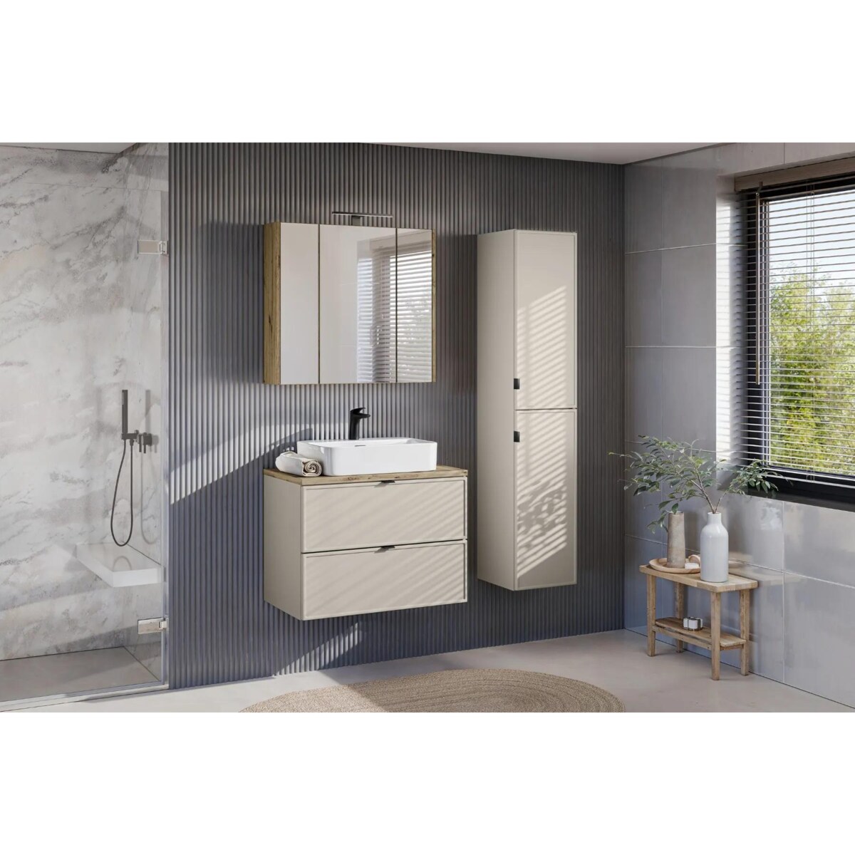 Szafka pod umywalkę nablatową BELLA CASHMERE 82-80-2S z blatem 80 cm kaszmir