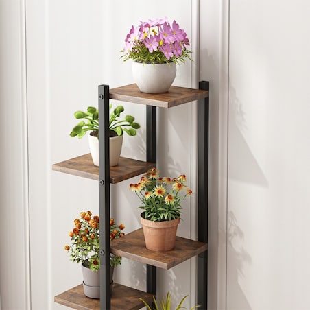 Kwietnik stojak na rośliny kwiaty doniczki rustykalny regał drewniane półki