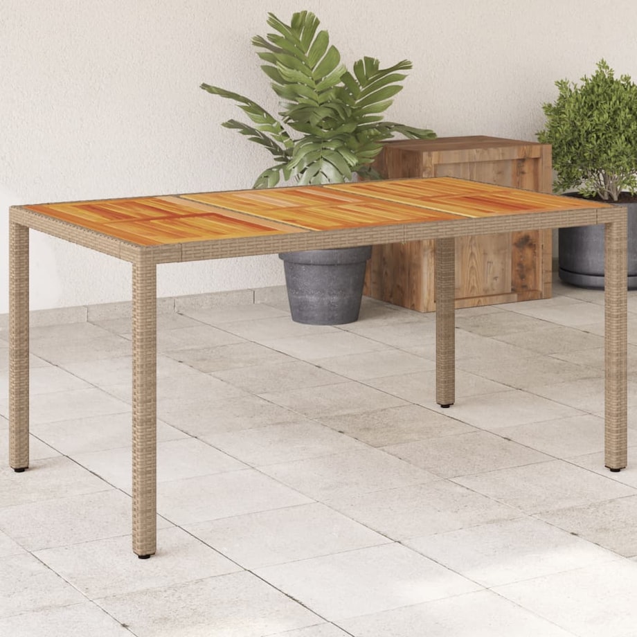 vidaXL Stół ogrodowy, beżowy 150x90x75 cm, rattan PE i drewno akacjowe