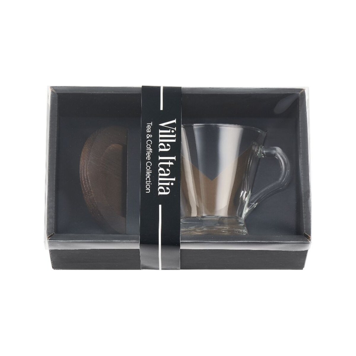 VILLA ITALIA Filiżanka szklana z podstawką Zestaw prezentowy BRUNA