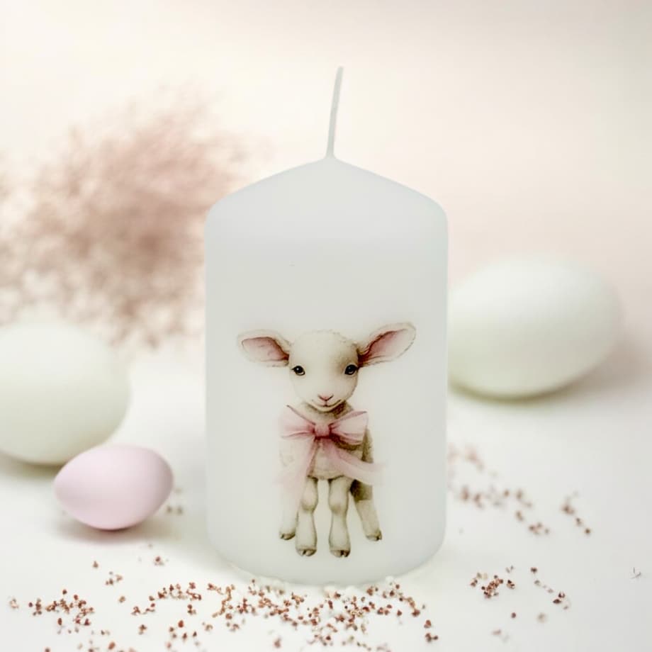 Świeca wielkanocna z barankiem – ozdobna dekoracja świąteczna