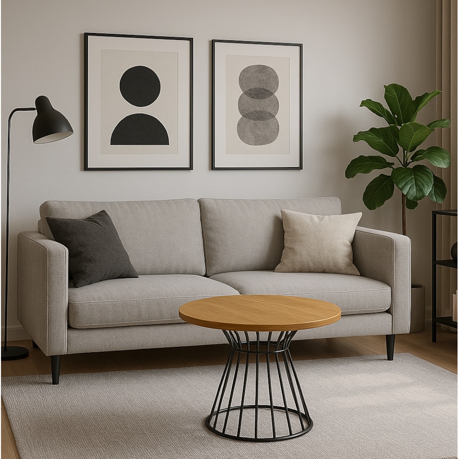 Stolik kawowy LEO drewniany blat, metalowa podstawa- dąb craft złoty