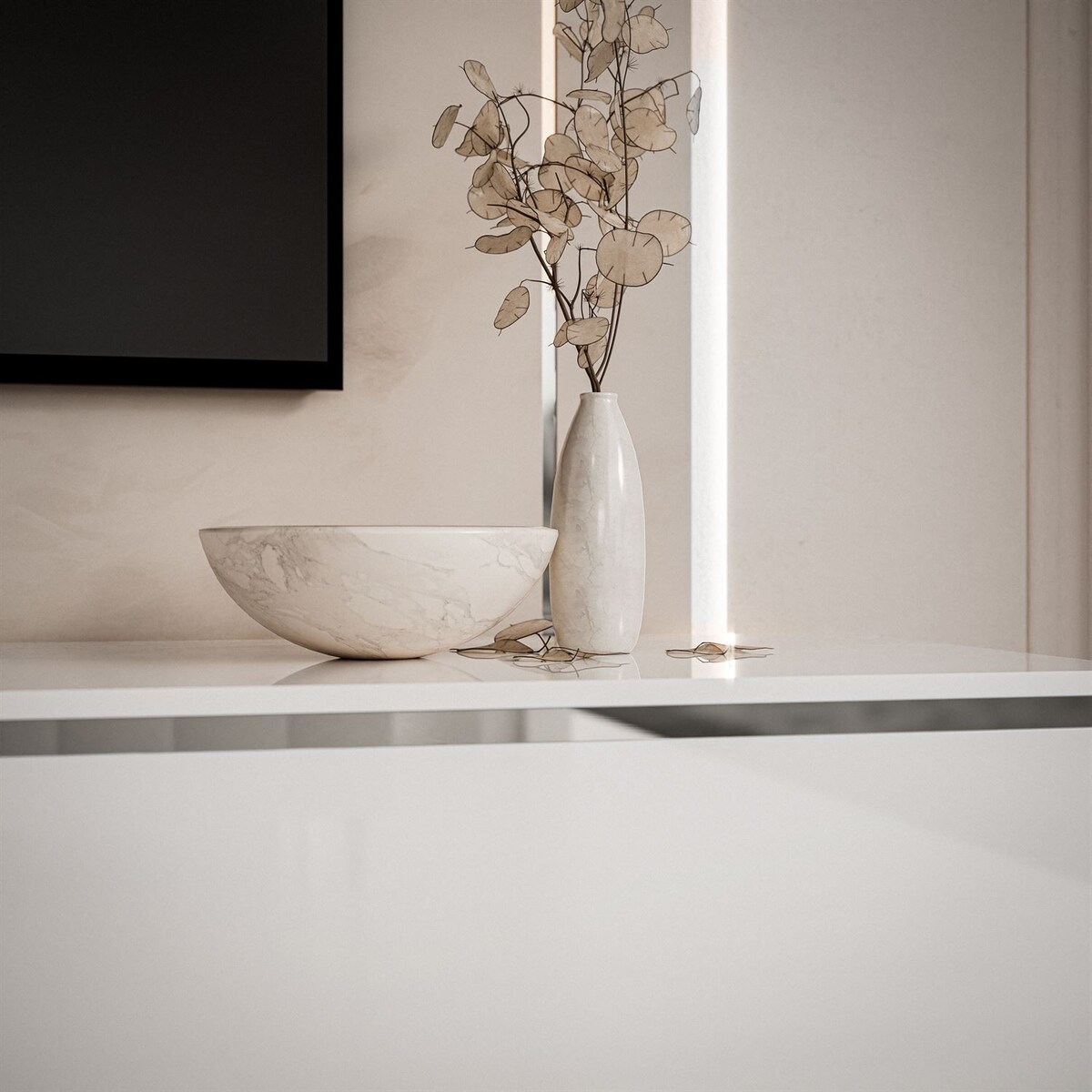 Szafka RTV AURORA SILVER 180 cm biały połysk nogi proste LED