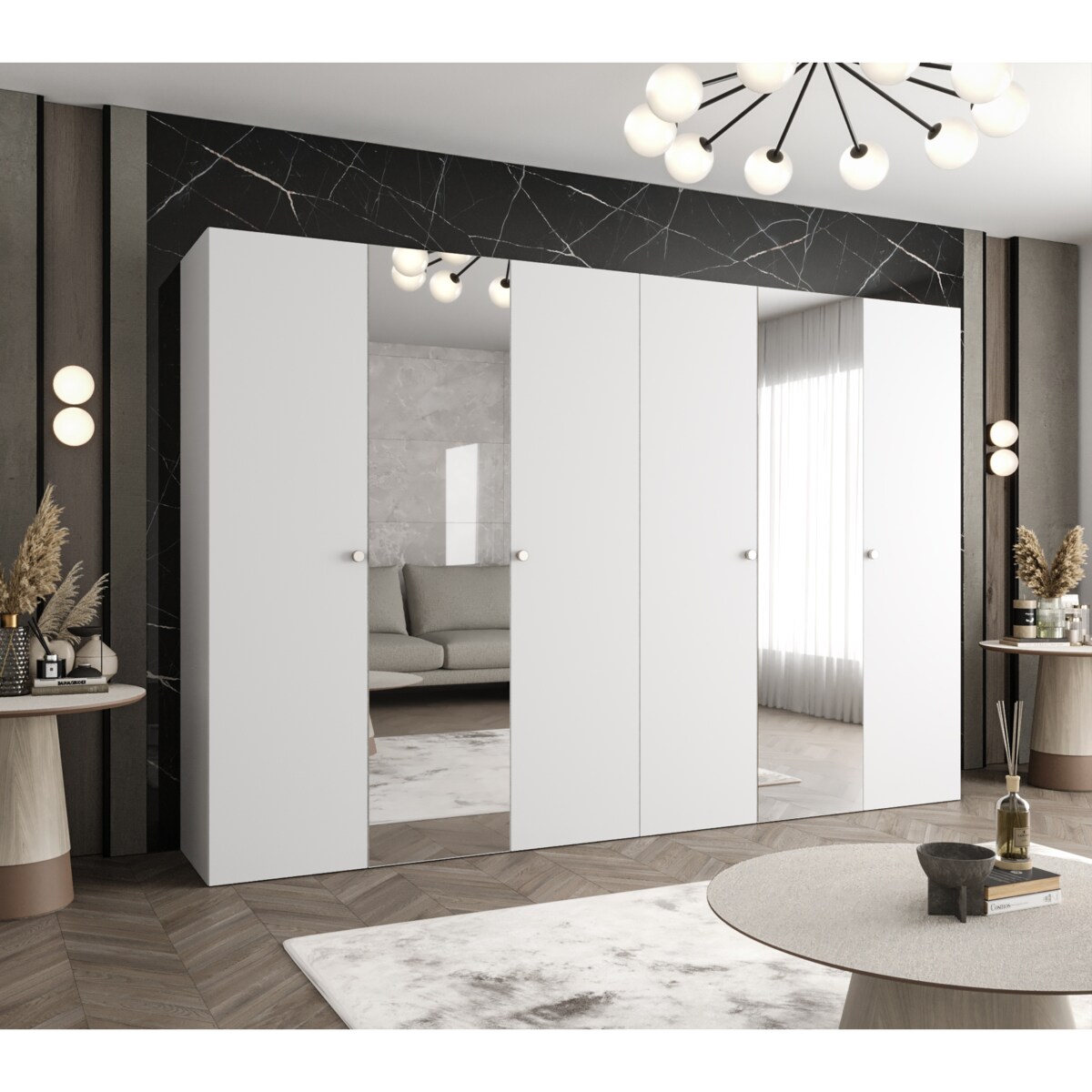 Szafa uchylna otwierana PARMA 2 300 wys. 202 cm Biały + u. Srebrny