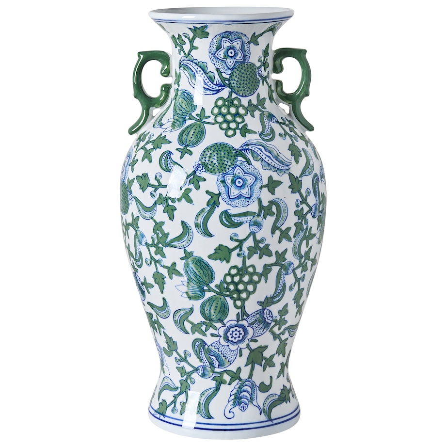 Wazon na kwiaty SEGOWIA Porcelana 47 cm Biały/ niebieski