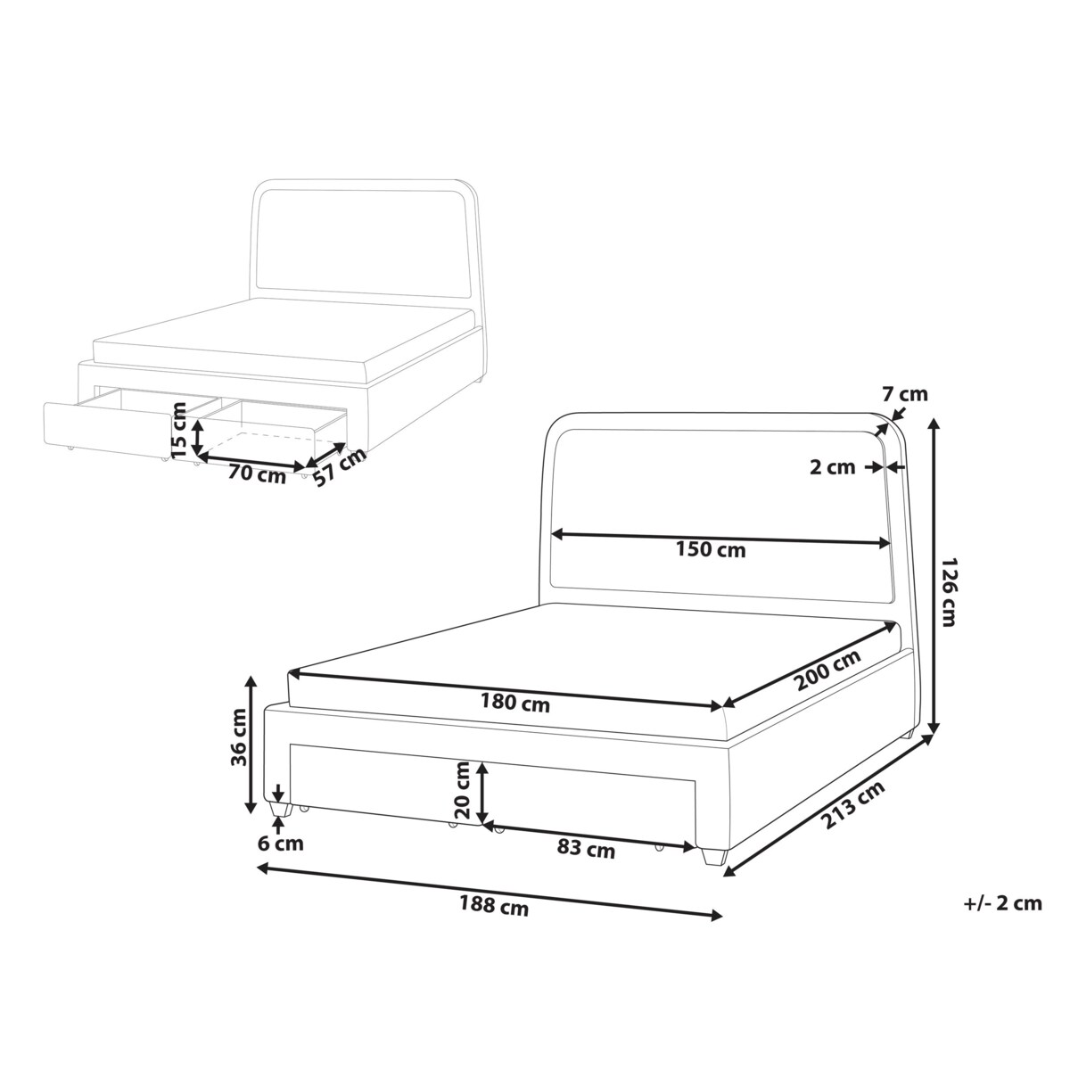 Łóżko z szufladami Boucle SARDENT 180 x 200 cm Złamana biel