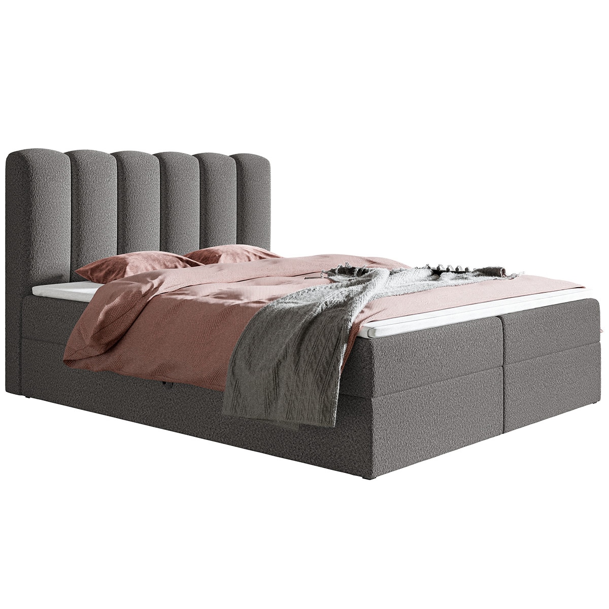 Łóżko kontynentalne FOX 10 160x200 do sypialni tkanina boucle - grafitowe