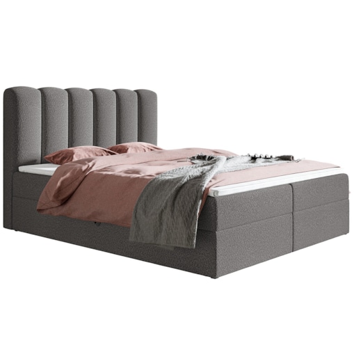 Łóżko kontynentalne FOX 10 160x200 do sypialni tkanina boucle - grafitowe