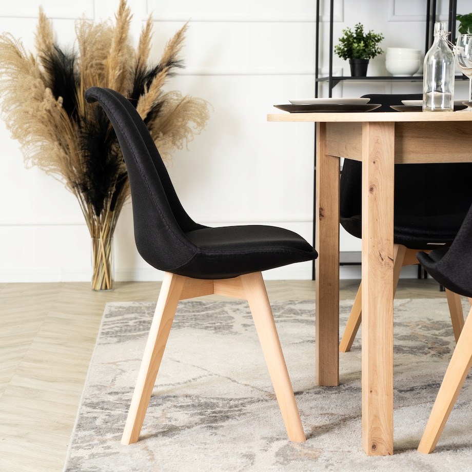 Krzesło Tapicerowane Do Kuchni Czarne Dąb Nogi NEVEL