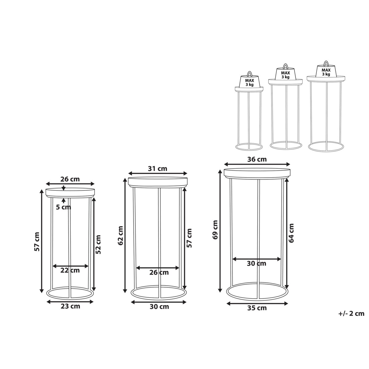 Zestaw 3 stolików pomocniczych efekt granitu TEXON