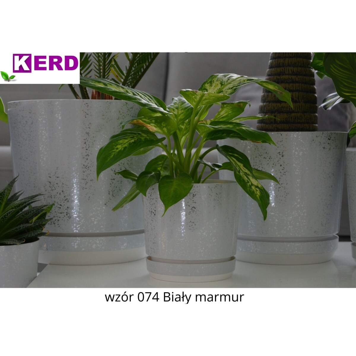 12 cm wzór BIAŁY MARMUR Doniczka z podstawką piękne lustrzane drobinki srebrne elementy elegancka