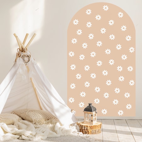 Naklejka na ścianę łuk beżowy - stokrotki L