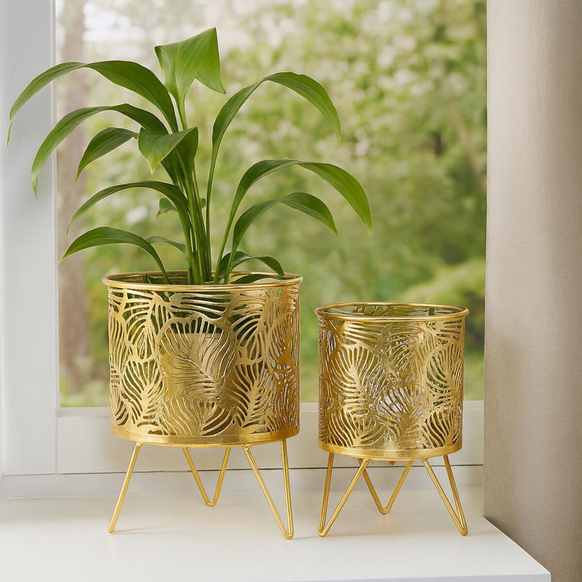 Kwietnik metalowy NATY, zestaw 2 szt., złoty, Ø 16x20 cm