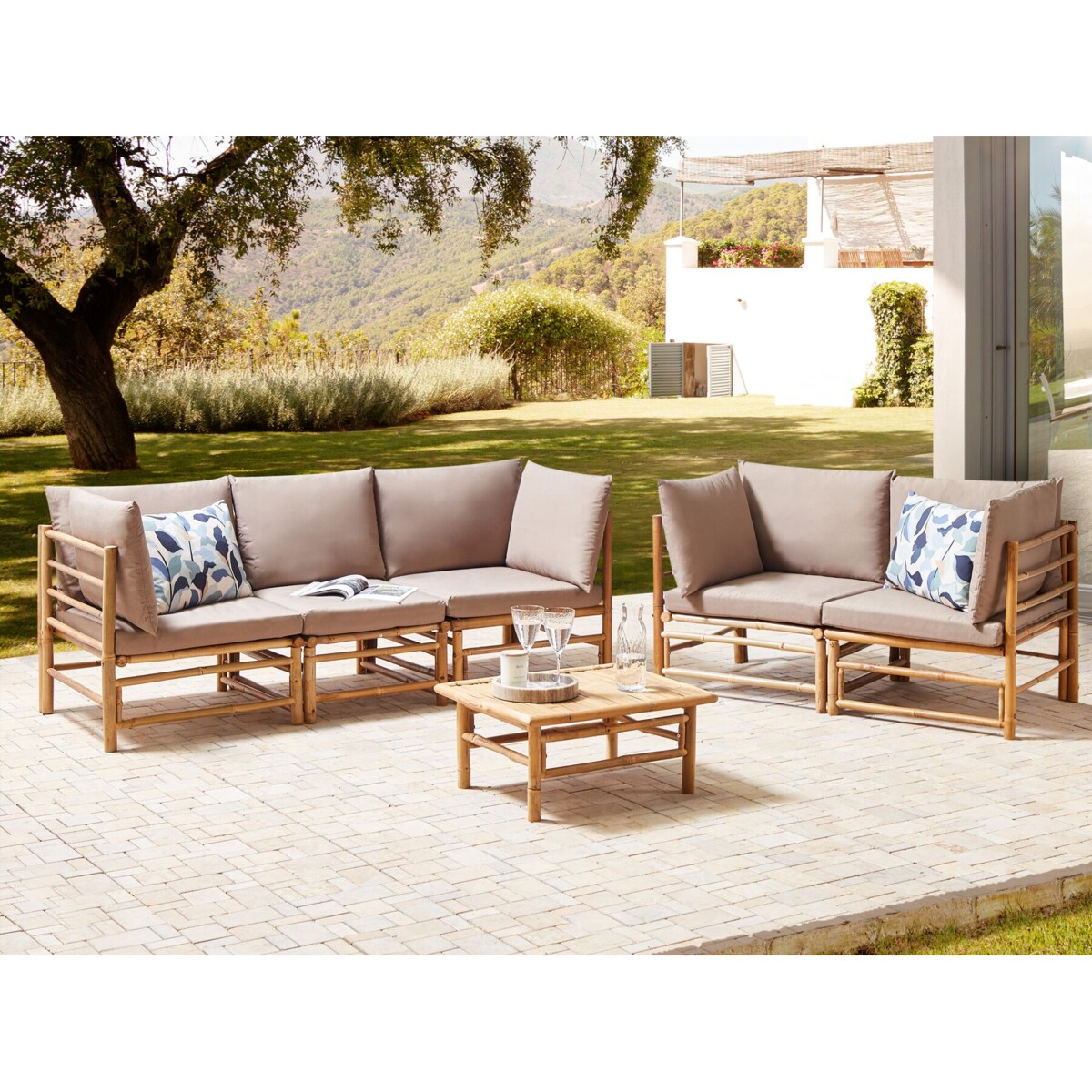 Zestaw ogrodowy ze stolikiem dla 5 osób CERRETO Drewno bambusowe Beżowoszary