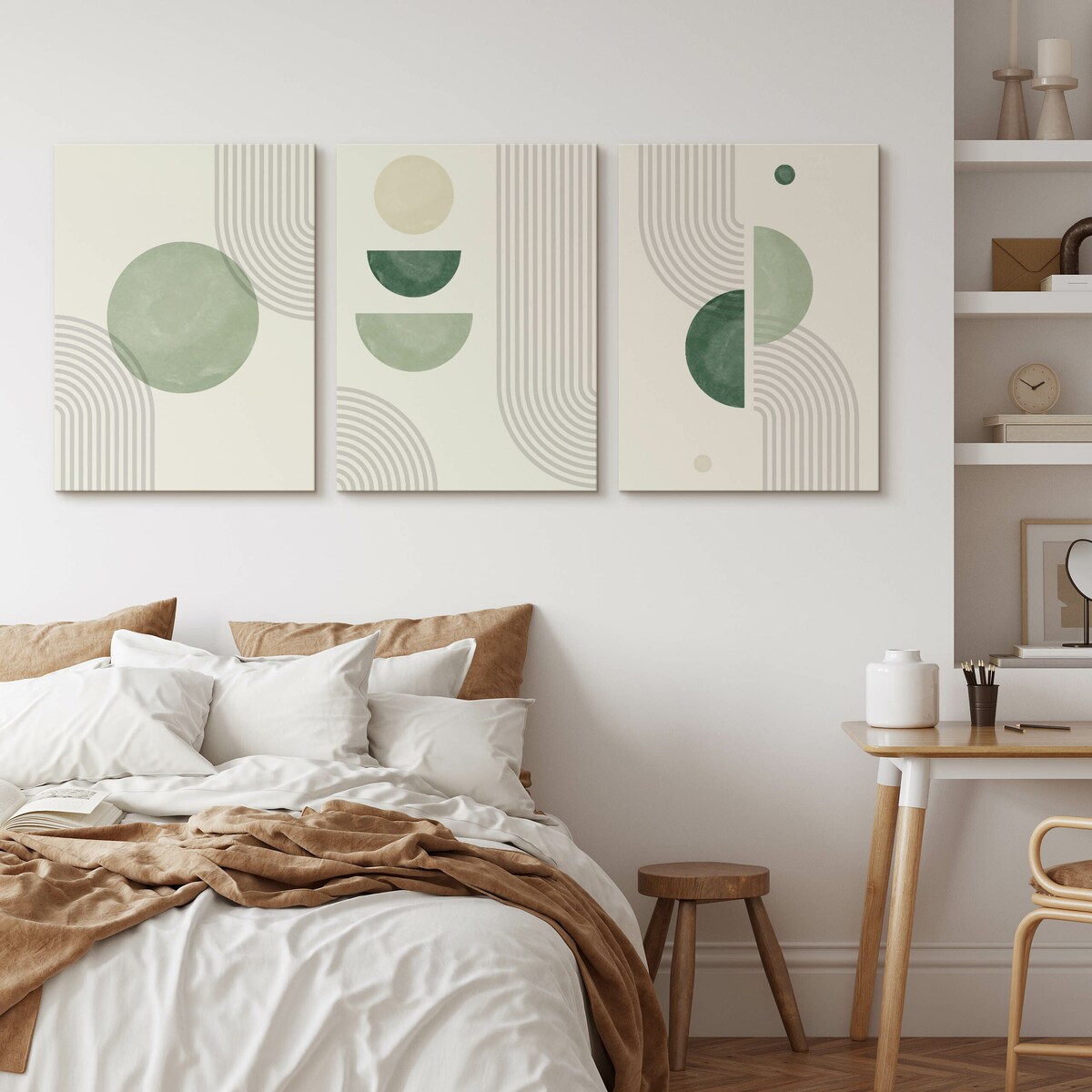 OBRAZY NA ŚCIANĘ SET ZIELONE ORNAMENTY STYL BOHO ABSTRAKCJA 90x40cm