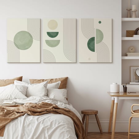 OBRAZY NA ŚCIANĘ SET ZIELONE ORNAMENTY STYL BOHO ABSTRAKCJA 90x40cm